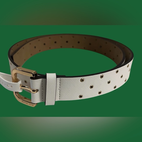 New MICHAEL KORS White & Gold Adjustable Belt Size Large - Picture 2 of 16